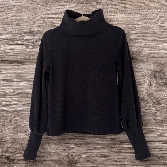 091425 Dudley Stephens Bellport Puff Sleeve Turtleneck Navy Terry Fleece XS - Picture 2 of 10